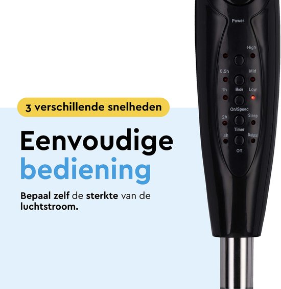 BRASQ Statiefventilator – 40 cm – Zwart – Met Afstandsbediening - Timer - Slaapmodus - In hoogte verstelbaar – Stille Ventilator - 40 Watt