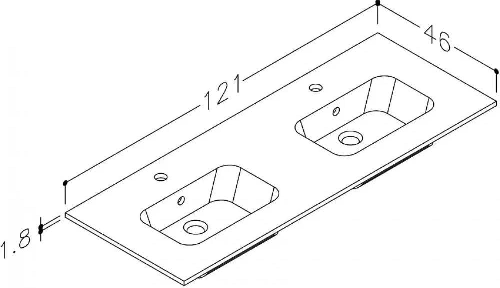 Kame Elide - Dubbele keramische wastafel - 121x46 cm - Opzetwastafel - Rechthoekig - Keramiek - Wit