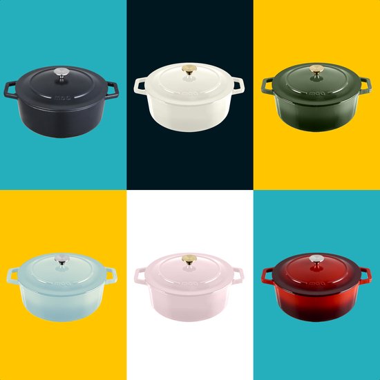 MOA Gietijzeren Braadpan - 7,2L - Voor Alle Warmtebronnen incl. Inductie - Met Deksel - Ø 30cm - Anti-Aanbaklaag - Groen