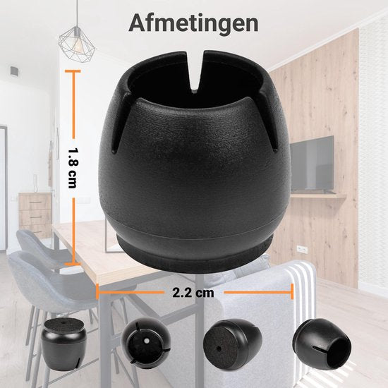 Volcan - Stoelpoot Doppen - 12-16mm - AntiKras Vilt - Stoelpootbeschermers - Stoelpoot Beschermers - Vloerbescherming - 24 Stuks - Rond - Zwart