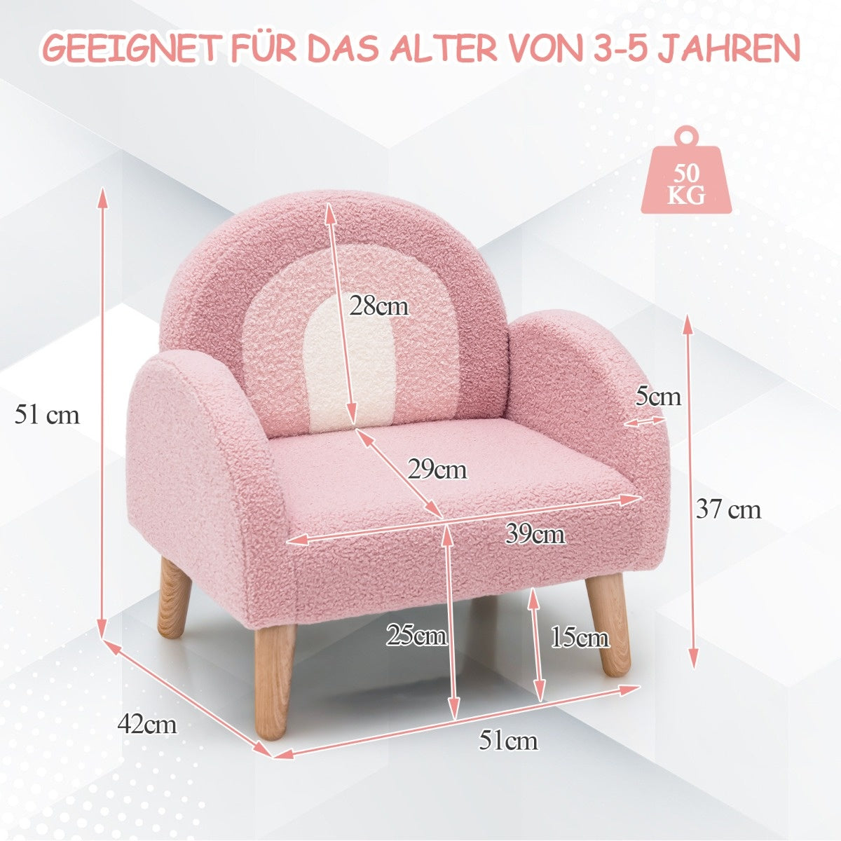Coast Gededed Child Sofa met vaste houtpoten Children's Armchair Pink