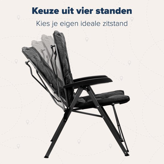 TRVLMORE Campingstoel - Inclusief Draagtas - Comfortabele Vouwstoel - 150 kg draagvermogen - Kampeerstoel - Opbergvak - Klapstoel - Zwart