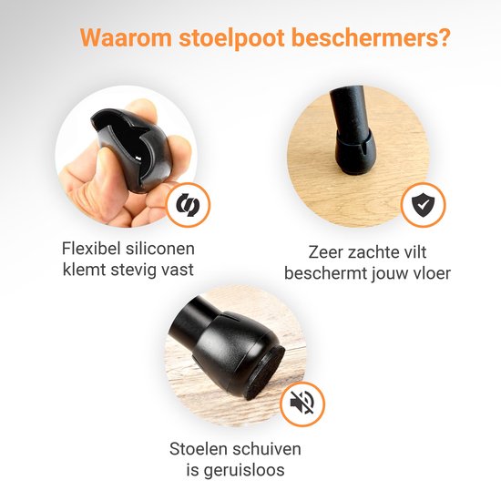 Volcan - Stoelpoot Doppen - 12-16mm - AntiKras Vilt - Stoelpootbeschermers - Stoelpoot Beschermers - Vloerbescherming - 24 Stuks - Rond - Zwart