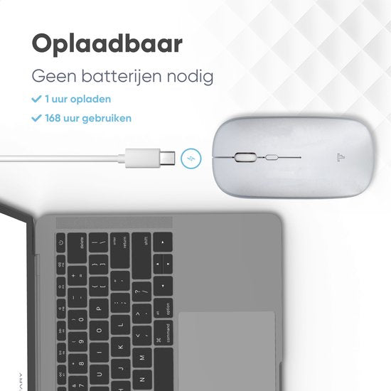 Trendfield Draadloze Muis - Oplaadbare Computermuis - Bluetooth - Ergonomische Muis met Stille Klik - Geschikt voor alle Laptops - Zilver