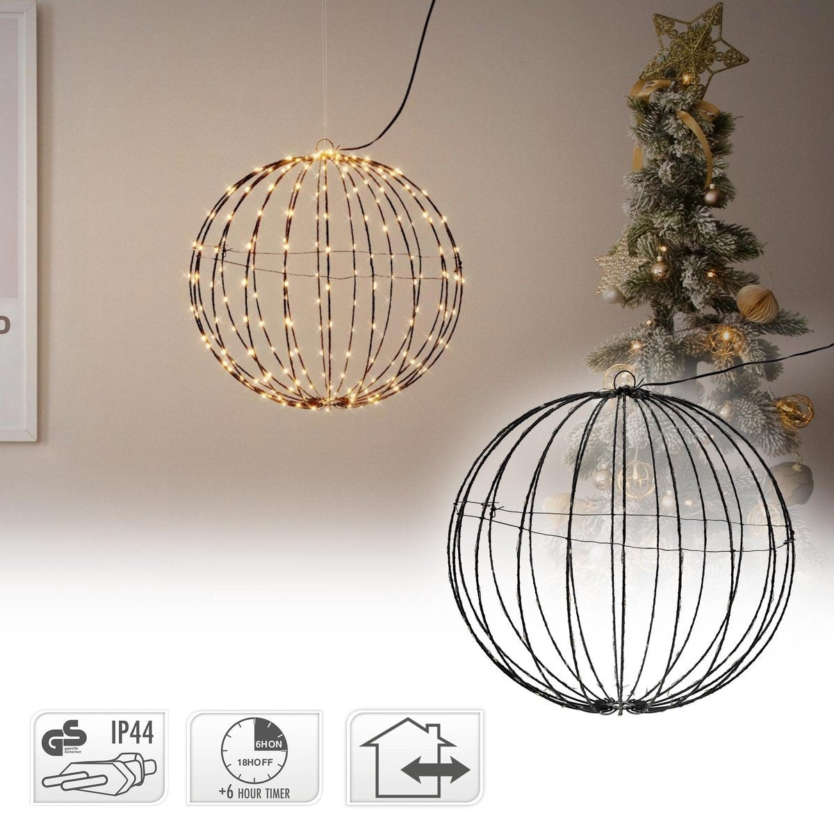 Nampook Kerstverlichting - Lichtbol 50cm - Metaal INCL timer - Warm licht