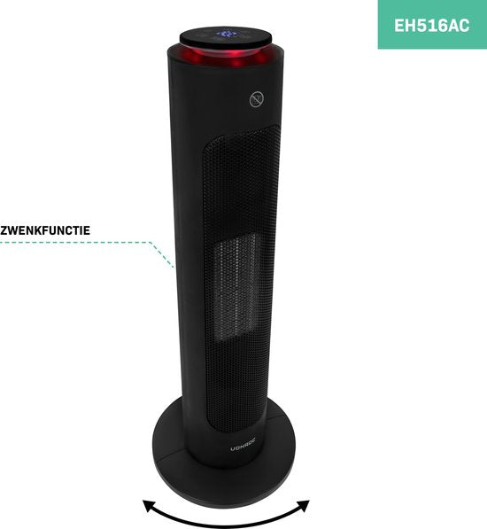 VONROC Luxe elektrische kachel - ventilatorkachel - 1300W/2000W - bediening zowel met App (via Wifi) als handmatig - torenmodel - keramisch - AUTO Modus - zwenkfunctie - thermostaat en timer - 20m2 - Incl. afstandsbediening