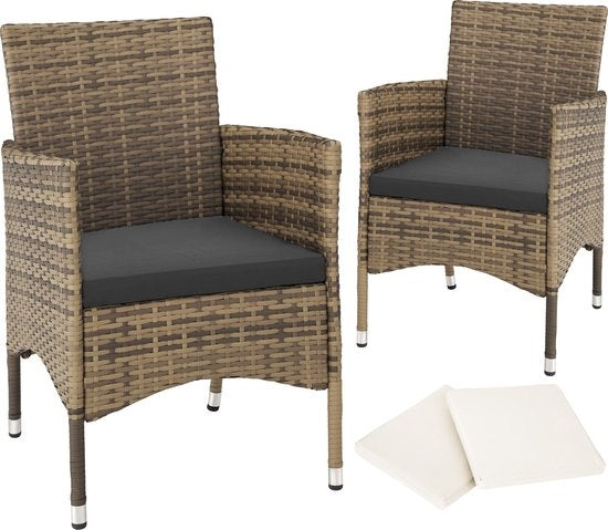 tectake® Set van 2 Wicker Tuinstoelen – Incl. Kussenhoezen – 59 x 57 x 85 cm – Natuur