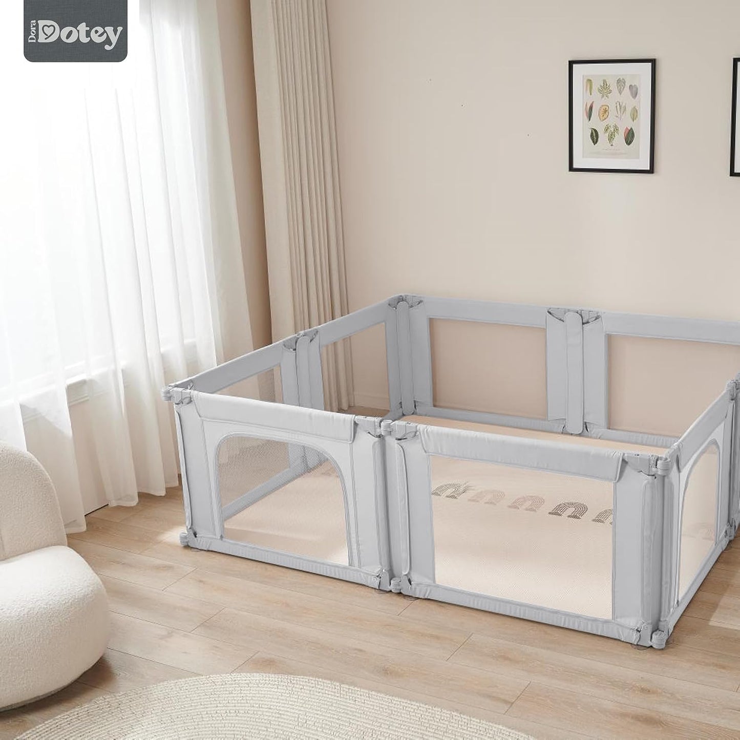Dora Dotey Babybox Lichtgrijs - 8 Panelen - 200 x 180 x 69 cm - Opvouwbaar