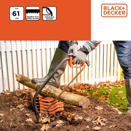 BLACK+DECKER Beugelzaag - 24"/ 61CM - Zachte Comfortgreep - Schokabsorberend - Knokkelbescherming - Staal - Zwart/Oranje