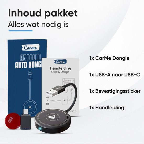 CarMe Luxe Android Auto Dongle - Draadloos Android Auto - USB-A & USB-C - Zwart