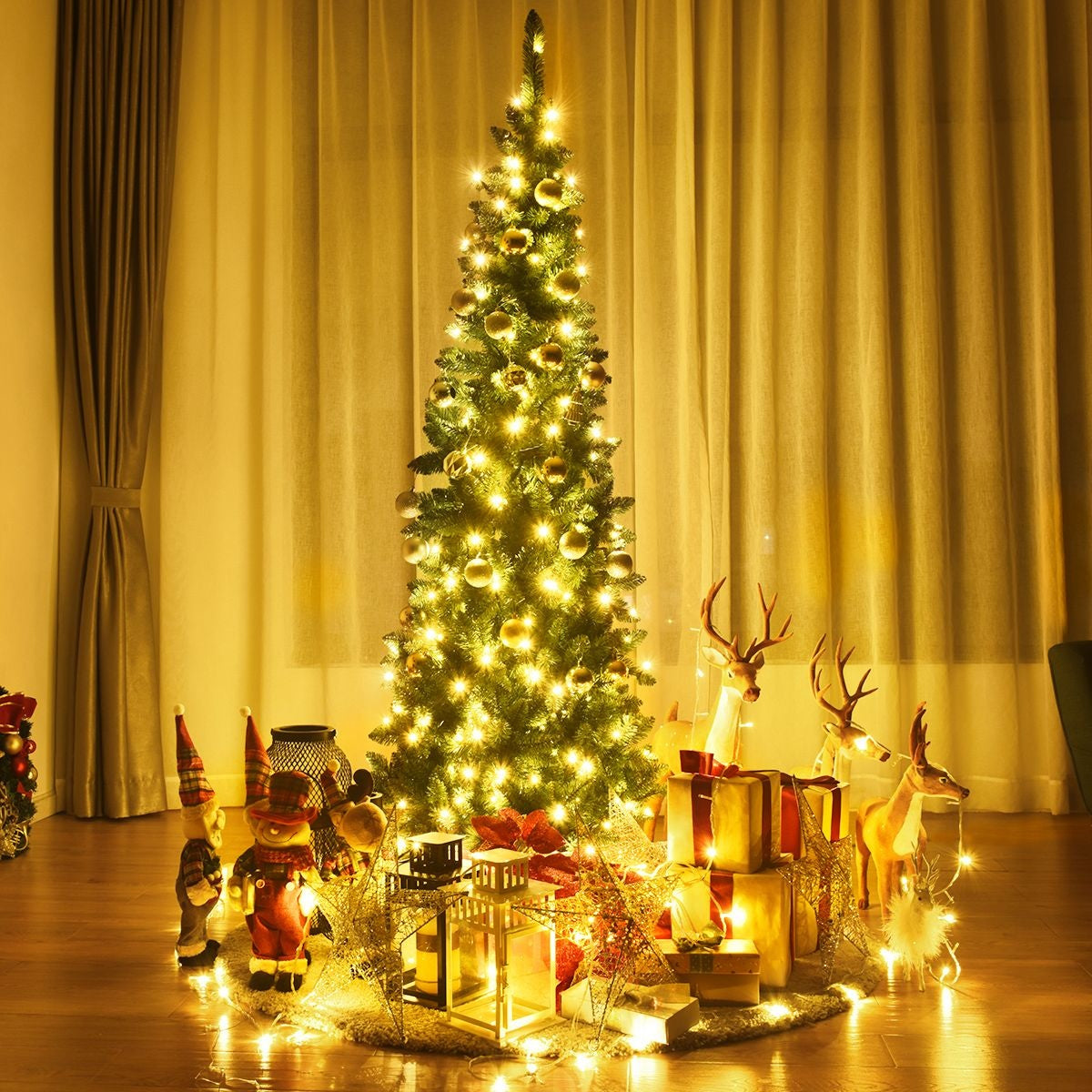Coast Kerstboom Potloodvormig MET Warm Witte LED-Verlichting En Metalen Voet & - 200cm