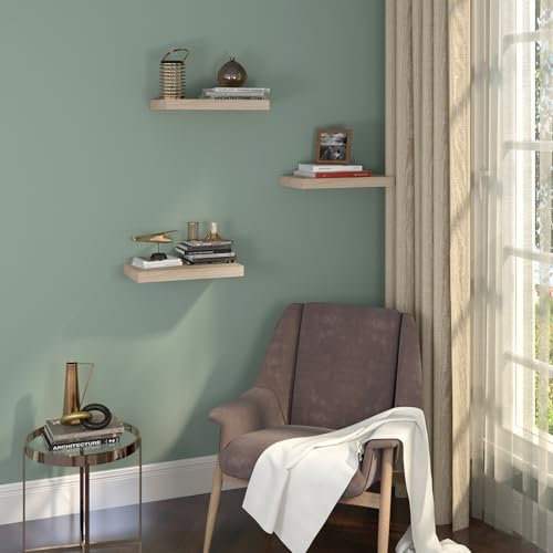 Eugad Set van 2 Zwevende Wandplanken - Modern Eikenhout - Geel - 60 x 22,9 x 3,8 cm