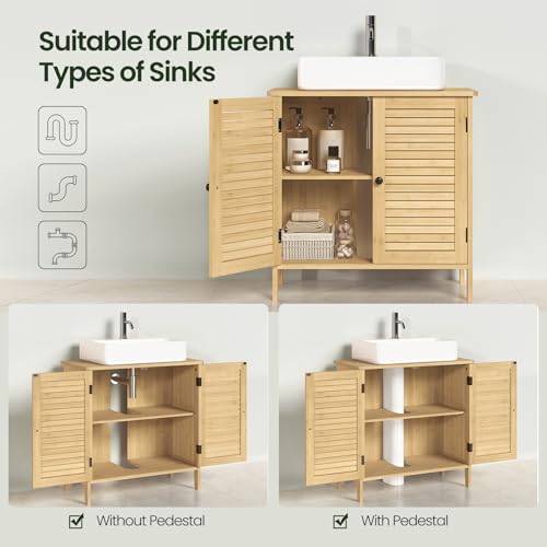 Eugad Badkamerkast Bamboo met 2 Deuren - Staande Waskast - Bamboe/Naturel - 60 x 30 x 60 cm