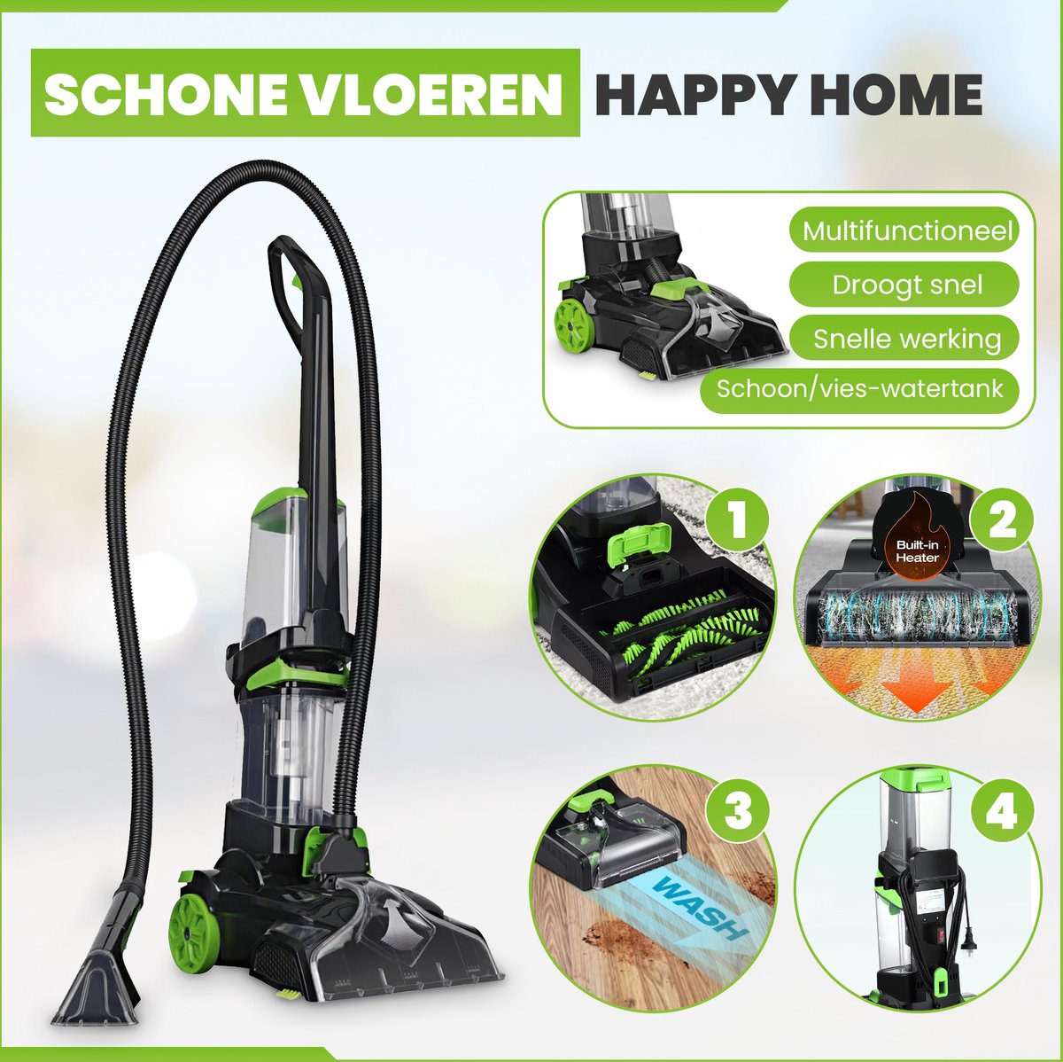 Tapijtreiniger 2-1 - Multifuntionele Vlekkenreiniger - 800W - 30 x 32.5 x 113 cm