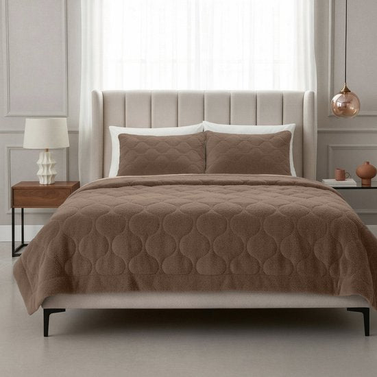 Sleeptime 2 in 1 Teddy Premium Dekbed zonder Overtrek - Dekbed Inclusief Slopen - 200 x 200 cm - Taupe/Bruin
