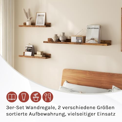 Woltu Set van 3 Wandplanken - Rustiek Bruin - 2x 40x10 cm & 1x 80x10 cm
