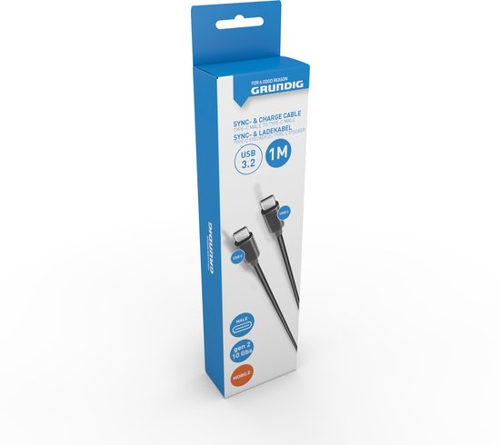 Grundig USB-C naar USB-C Kabel - Oplaadkabel 1 Meter - USB 3.2 Gen 2 - Opladen en Synchroniseren - 10Gbps - Snel Laden - Zwart