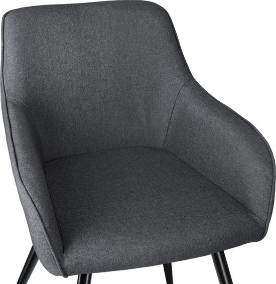 tectake® - Stoel Marilyn Linnen Look - eetkamerstoelen - kuipstoelen - donkergrijs / zwart - 403672