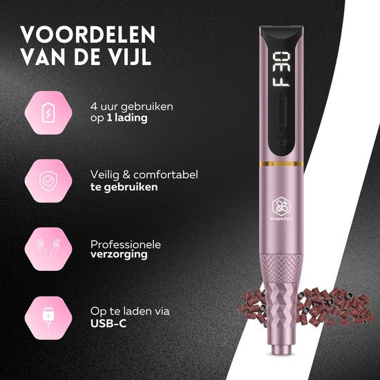 Beeperfect® Draadloze Elektrische Nagelvijl Pro Edition - Nagelfrees - Manicure en Pedicure set - Oplaadbaar - 11 Bitjes en 60 Schuurrolletjes - 30.000RPM - Roze