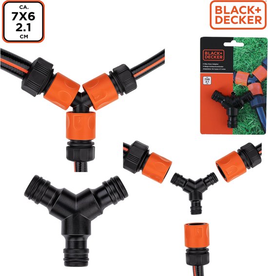 BLACK+DECKER Tuinslangkoppelstuk - 3-Weg - 7 x 6 x 2.1 CM - Zwart