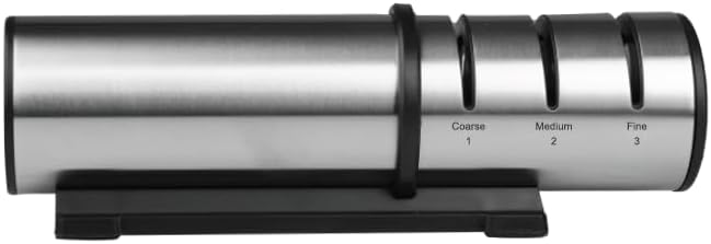 LEBENLANG Professionele Messenslijper 3 Niveaus – Compact en Duurzaam, RVS Zilver, 23 x 7 x 6 cm, Voor Dik en Dun Mes, Keramiek en Diamant Slijpmessen