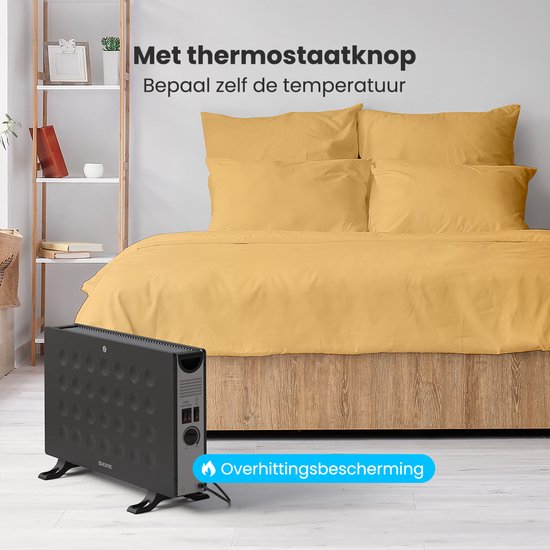 Auronic Convectorkachel - 2000W - Ingebouwde Ventilator - Elektrische Kachel - Met Thermostaat - Heater - Zwart