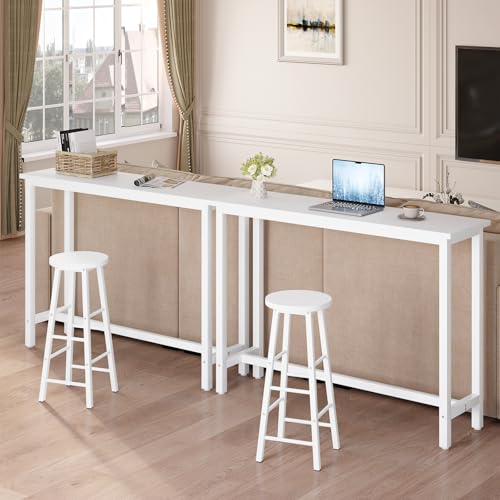 Woltu Keuken Bartafel Ontbijttafel Koffietafel - Metaal Wit Frame - 140x40 cm