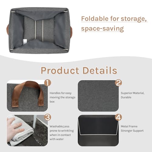 Woltu Opvouwbare Opbergdozen Set van 3 - Grijs - 47 x 28 x 20 cm