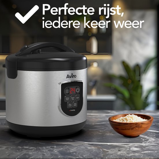 Aviro Rijstkoker - Slowcooker - 1,2L - 7 Functies - Warmhoudfunctie - Rice Cooker - Anti Aanbaklaag - Multicooker - 2-6 Personen - RVS