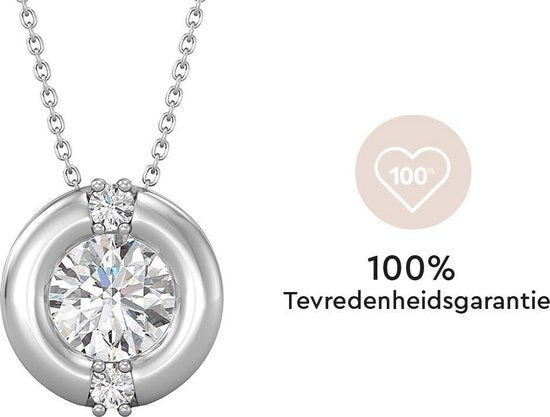 Yolora Dames Ketting met Ronde Hanger - Kalpa Camaka Kristal - Zilverkleurig - 18K Witgoud Verguld - Vrouwen Collier Zilver - Sieraden - Luxe Giftbox Geschenkdoos - Cadeau doos - Exclusieve Geschenkverpakking - Mooie Cadeauverpakking