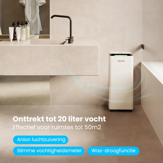 Auronic Luchtontvochtiger en Luchtreiniger - Pro Series - 20L per dag - Was-droog functie - Slaapkamer, Badkamer en Woonkamer - Wit