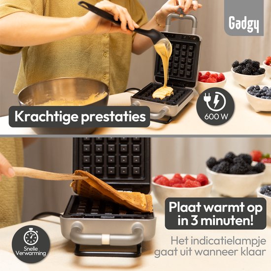 Gadgy Premium Wafelijzer – Zilver - 3-in-1 Grill, Tosti- & Wafelmaker - Verwisselbare Platen - 600W - Extra Krachtig - Brusselse Wafel