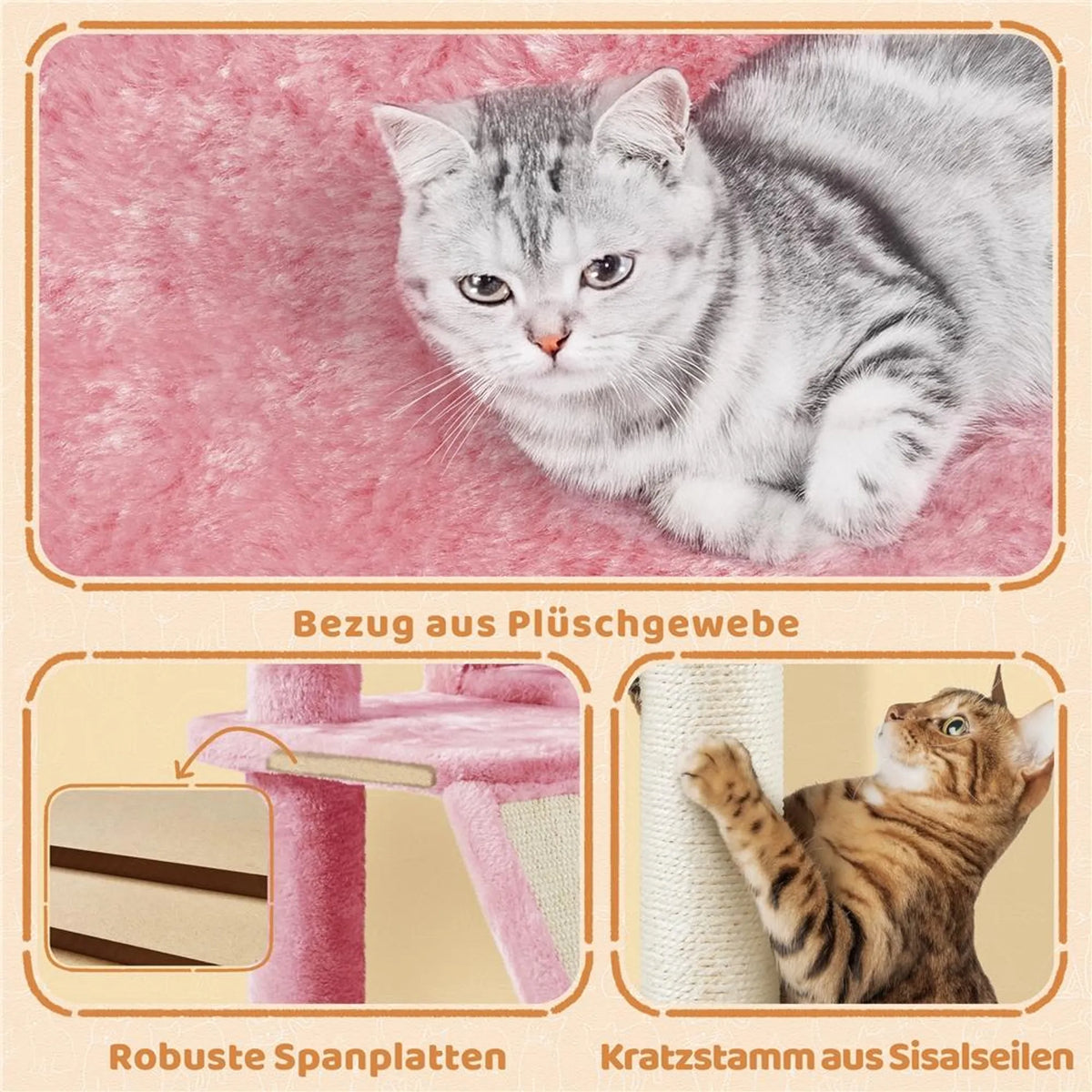 Yaheetech Grote Krabpaal met 5 Verdiepingen 146 cm – Sfeervol Roze – Sisal en Pluche