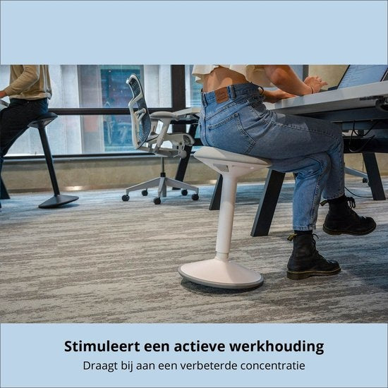Bckz Wiebelkruk Wit| Hoogte 55-80cm | Balanskruk | Zit-sta kruk | Ergonomische bureaustoel | zadelkruk