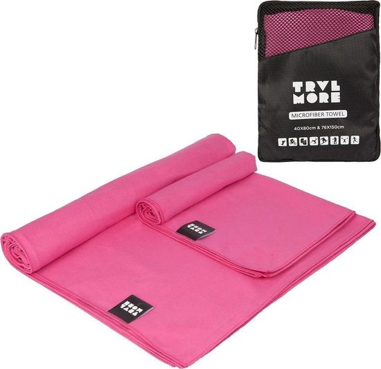 TRVLMORE Microvezel Reishanddoek Set - 2 Stuks - Small (40 x 80 cm) & Large (76 x 150 cm) - Microvezel - Roze
