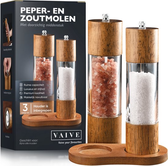VAIVE Peper en Zoutmolen Set Handmatig – Pepermolen – Hout – Groot