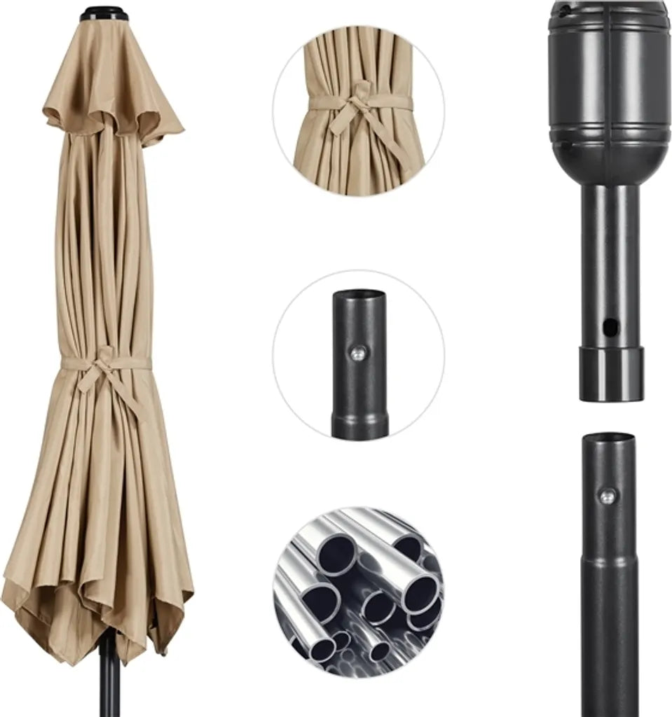 Yaheetech Tuinparasol Ø 270 cm - Lichtbruin - Kantelbare Parasol met Slinger en Ventilatieopening
