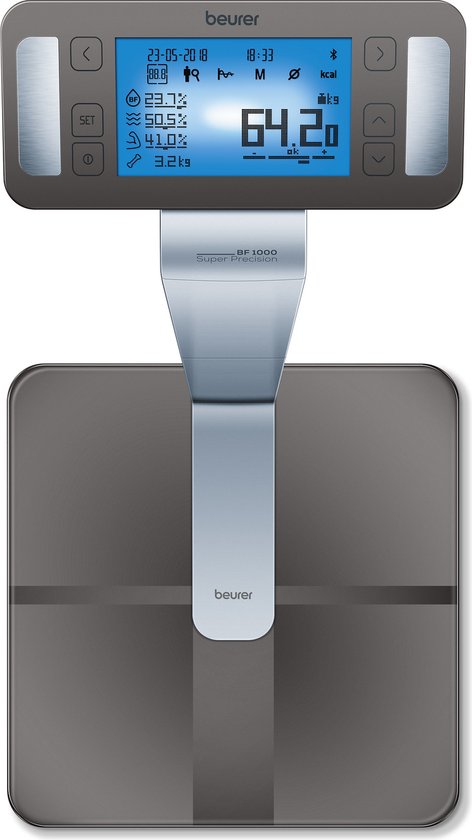Beurer BF 1000 Super Precision Personenweegschaal - Uitgebreide lichaamsanalyse - Kolomweegschaal - Verlicht XXL display - Tot 200 kg - Kruismeting - 8 Elektroden - Bluetooth® - Beurer HealthManager Pro app - Incl. batterijen
