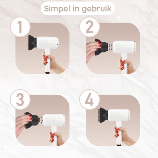 Sansbeauté® Föhn met Diffuser – Ionische Haardroger – Borstel - Reisföhn - 3 Opzetstukken - Krullen – Coolshot – 3 Standen – Haarföhn met Diffuser – Hair Dryer - 2000W - Wit