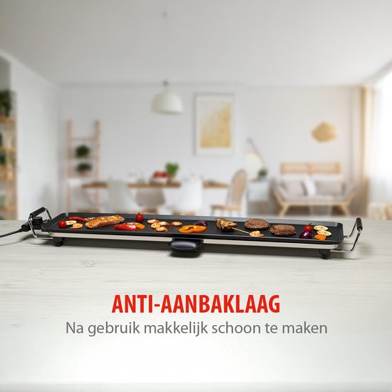 alpina Teppanyaki Bakplaat XXL - Bakplaat - 100x20cm - 2000W - Regelbare Thermostaat - Anti-Aanbaklaag - Zwart