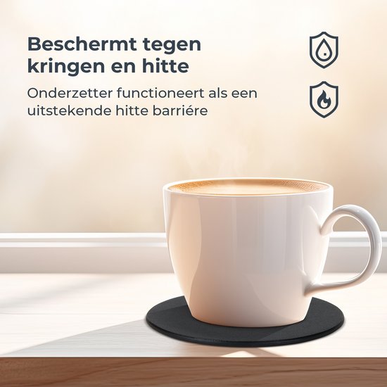 Castagnola Kunstlederen Onderzetters – Onderzetters voor Glazen – Design Onderzetters met Houder – Leren Onderzettersset – Leder – Set van 6 – Zwart