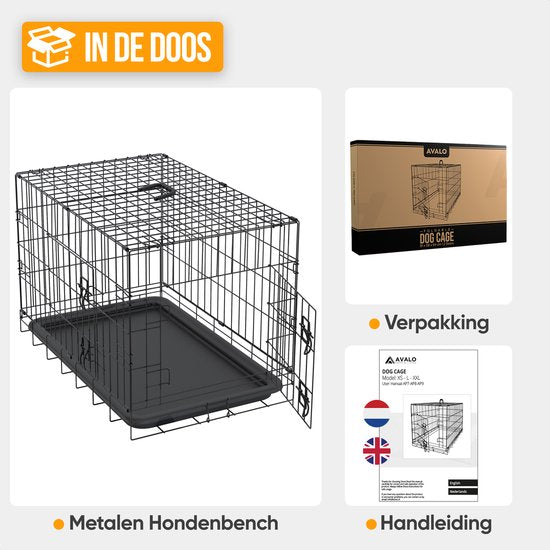 Avalo Hondenbench XXL - Bench Voor Honden - Opvouwbare Kooi - 2 Deuren - 122x74x80 cm - Bench Hond