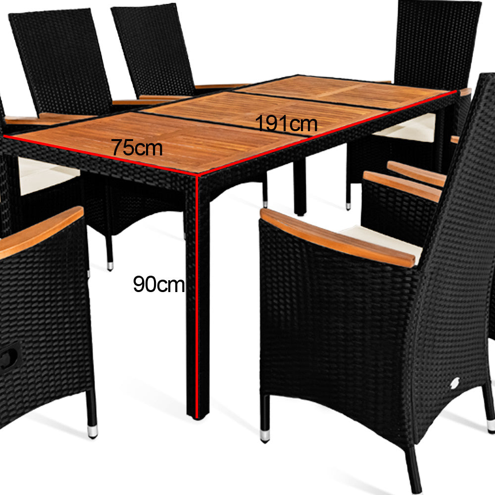 Casaria Polyrattan Tuinset - 8 Stoelen 1Tafel incl. Kussens - Zwart