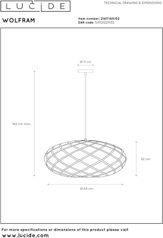 Lucide WOLFRAM - Hanglamp - Ø 65 cm - 1xE27 - Mat Goud / Messing