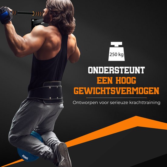 TTD® Premium Pull Up Bar - Pull Up Station - Optrekstang Wandmontage - Dip Station - Dip Bars - Thuis Sporten - Thuis Fitness - Premium materialen - Extra stevige tot 250KG - Inclusief montage onderdelen - Home workout - Zwart/Oranje