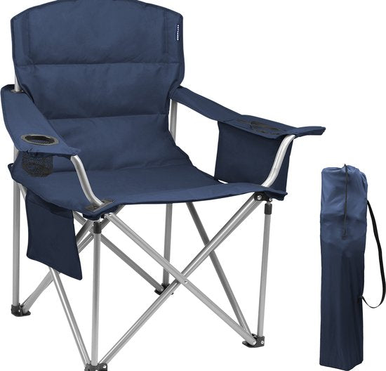 TRVLMORE Campingstoel - Opvouwbaar - XL - Comfortabele Vouwstoel - 150 kg draagvermogen - Drankhouder - Koelvak - Visstoel - Klapstoel - Blauw
