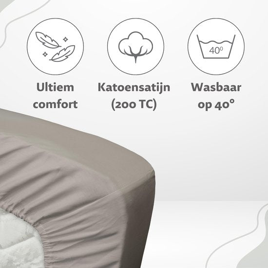 Ten Cate Hoeslaken - Hoeslaken Topper 160x200 - Hoeslaken 160x200 - Geschikt voor Topper Matras 160 x 200 - Katoensatijn - Topdekmatras 160x200 - Hoekhoogte 10 cm - Grijs