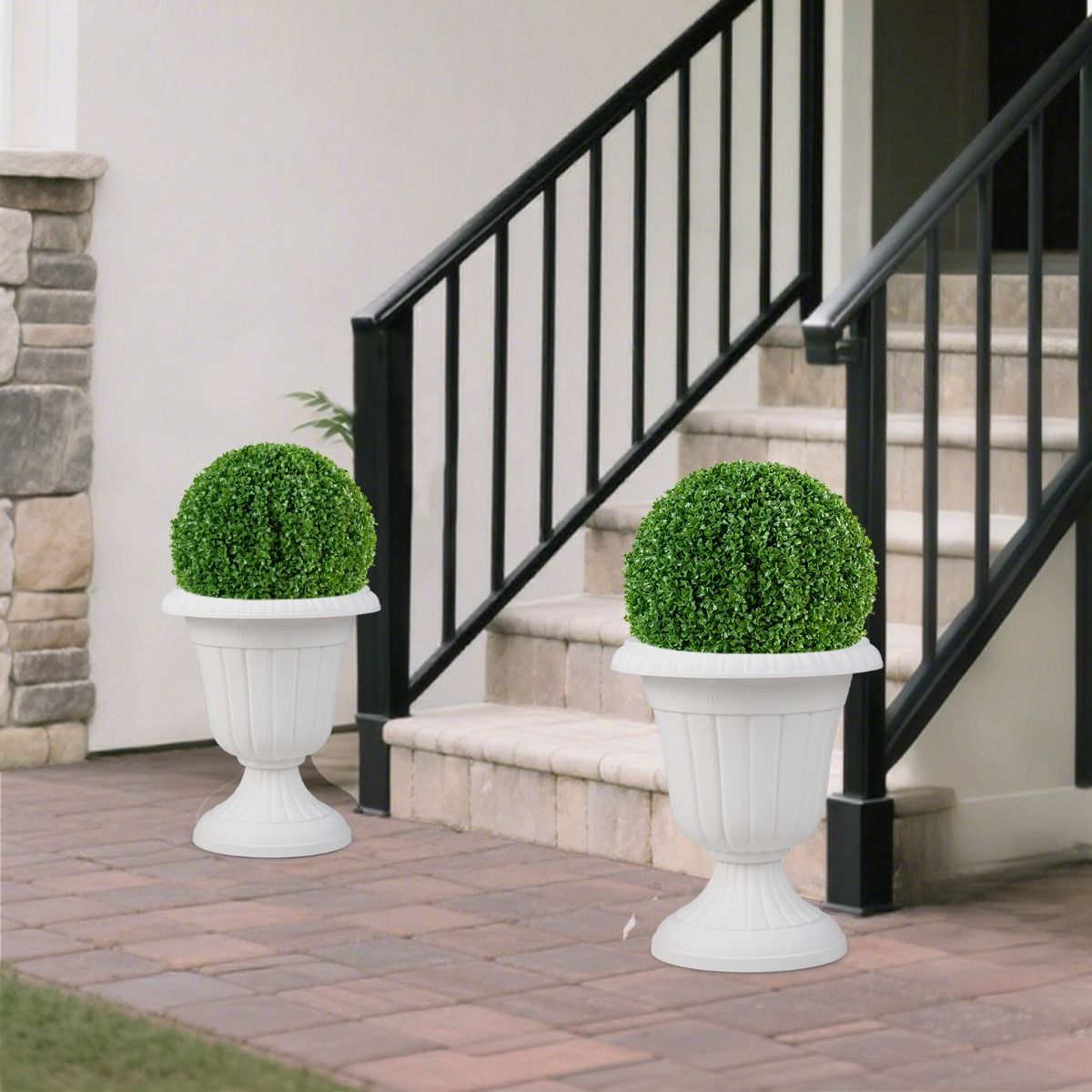Coast Plantenbak set van 2 - urnvorm - weerbestendig - wit 46,5 cm hoog