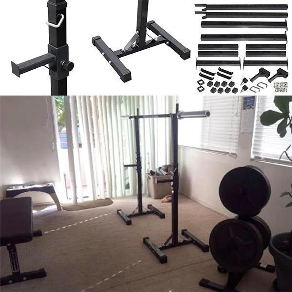 Yaheetech Halterstandaard Set - Verstelbaar Squat Rack - Fitnessrek voor Krachttraining - 54,5 x 50,5 x 114-179 cm - Zwart