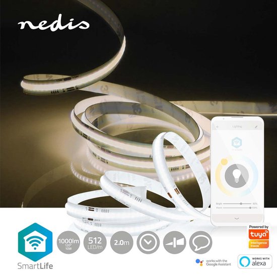 Nedis SmartLife LED Strip - Wi-Fi - Warm tot Koel Wit - COB - 2.00 m - IP20 - 2700 - 6500 K - 1000 lm - Android / IOS